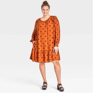 NWT Ava & Viv Rust/Black Dot Tiered Dress